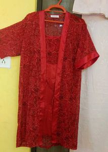Sexy&#39; Red Rose Print Kimono Night Dress
