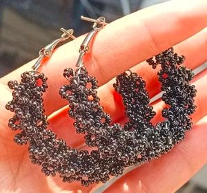 Black Beaded Hoop Earrings