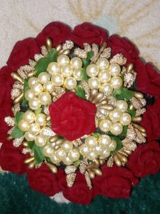 Premium Red Rose Pearl Juda Bun (Handmade)