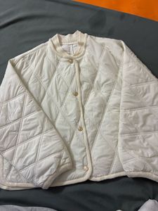 Cream Quilted Button-Down Jacket