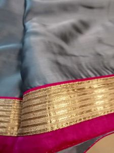 Elegant Grey Silk Saree with Pink Blouse