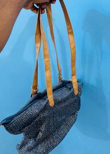 Stylish Handwoven Tote Bag with Faux Leather Strap