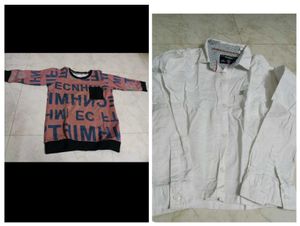 White Shirt With & Peach T-shirt Combo For 6-7yrs