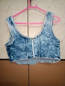 Denim Zip-Up Crop Top