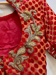 Royal Red Polka Heavy Banarasi Wedding Blouse