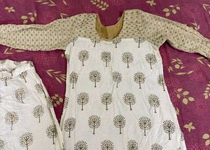 White Kurta And Pant Embroidery Set