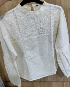 Zara Off White Embellished Top