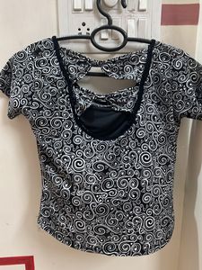 Black N White Bow Back Short Top