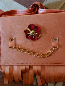 Peach Fringed Crossbody Bag