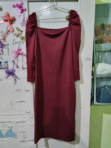 Beautiful Burgundy Puff Sleeve Dress