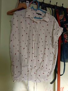 Heart Print Tie-Waist Blouse