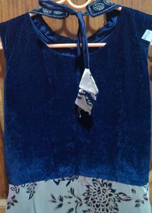 Navy Velvet Embellished Dress
