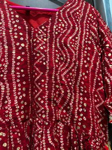 Red Printed Bhandni kurta with tussel