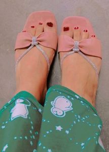Peach Shiny Straps Flats For Women