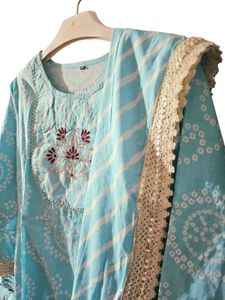 Sky Blue Kurta Set With Dupatta &amp; Bottom