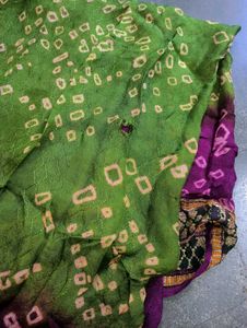 Green Purple Bandhani Saree