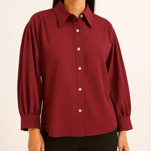 Burgundy Balloon Sleeve Shirt