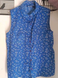 Floral Sleeveless Blue Top