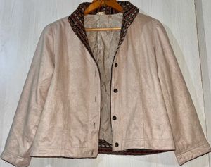 Beige Embroidered Trim Jacket