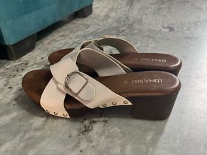 Luna Blu White Buckle Slides