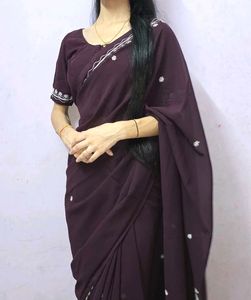 Elegant Burgundy Embroidered Saree😊