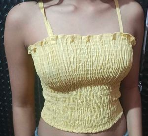 Yellow Smocked Crop Top