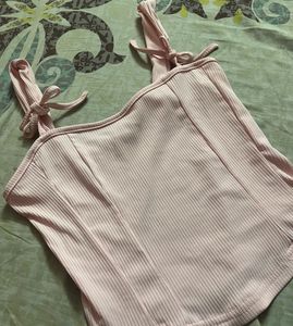Blush Pink Ribbed Corset Tank Top (XS)