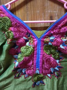 LessUsedGreen Anarkali KurtiSet - Top+Chudi+Dupatt