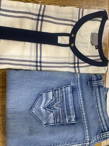 White Blue Vero Moda Top & Slim Fit Denim Combo