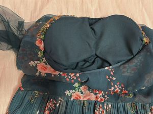 Sea Blue Floral Print Ethnic Gown