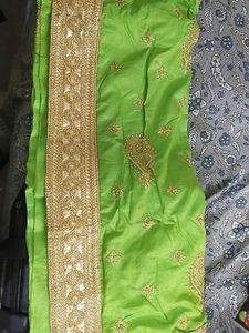 Parrot Green saree With Golden Work