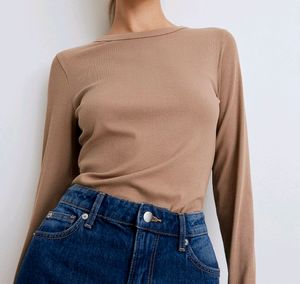 H&amp;M Ribbed Top (Beige)