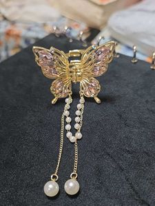 Pink Butterfly Stone Pearl Hair Clutch