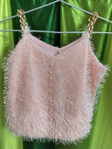 Pink Fuzzy Chain Strap Top