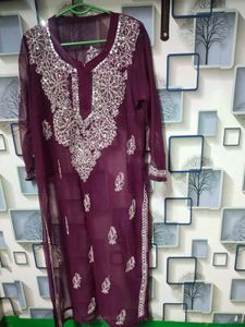 Chickenkari With Mirror Work Kurti