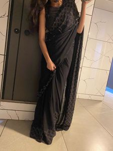 embellished stone studded Elegant Black Saree