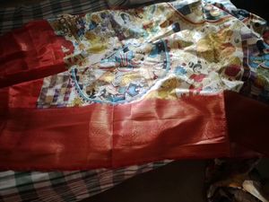 Kalamkari Silk Saree Unused With  Blouse Attached