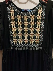 Black Embroidered Midi Dress
