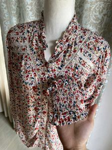 Floral Ruffle Neck Blouse