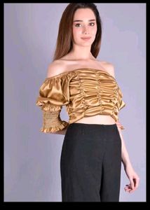 Gold Satin Off-Shoulder Top