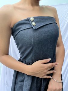 Chic Grey Strapless Mini Dress
