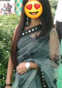 EMBROIDERY NET GREY SAREE