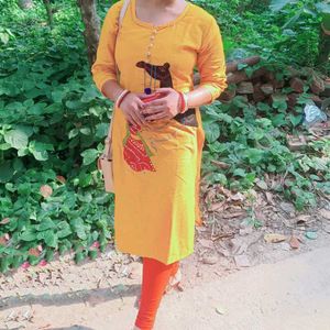 Yellow Embroidered Kurti