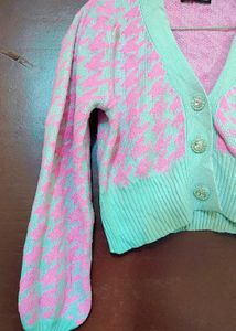 SHEIN Brand Pink Patterned Cardigan