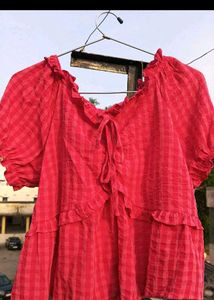 Red Checkered Ruffle Top