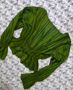 Green Peplum Blouse Crop Top