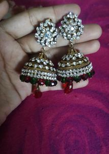 Red And Green Jhumka Suitable With Any Dress