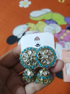 Turquoise Kundan Jhumka Earrings