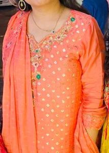 Peach Embroidered Kurta Set