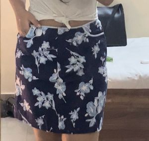 Flower Printed Blue Skirt